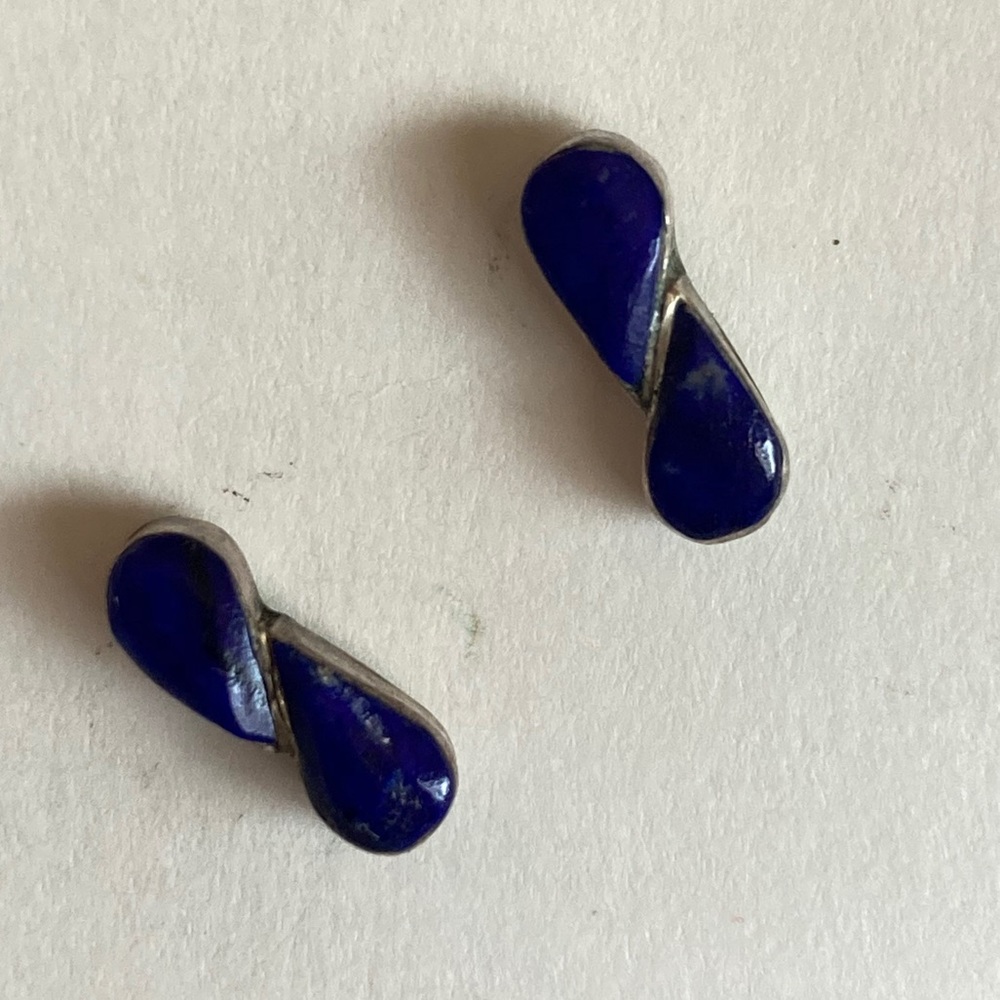 Lapis set in silver post earrings